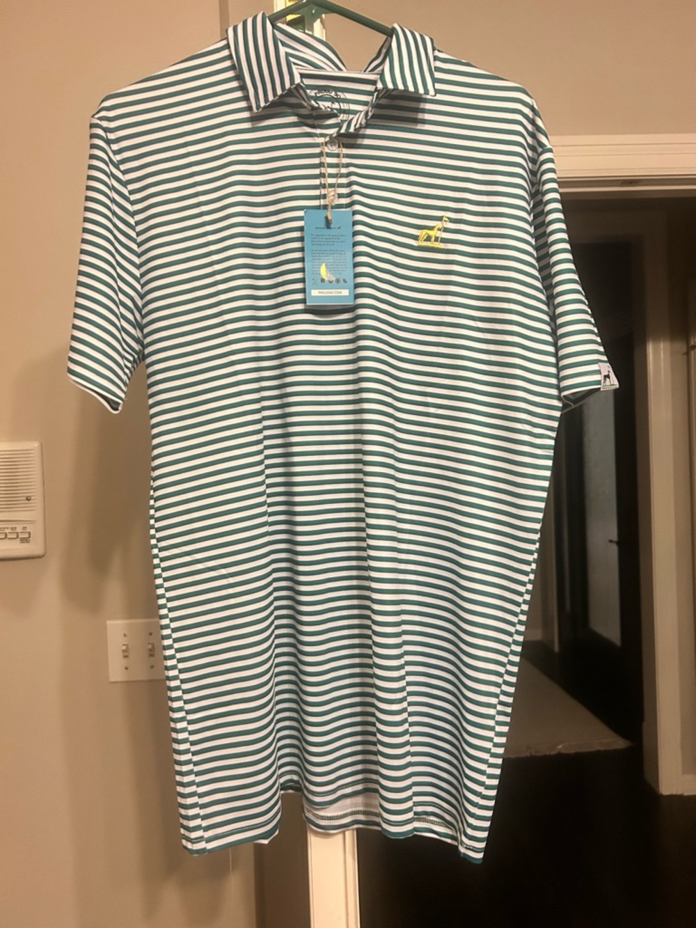 Proud ninety Men's Green & White Striped golf polo